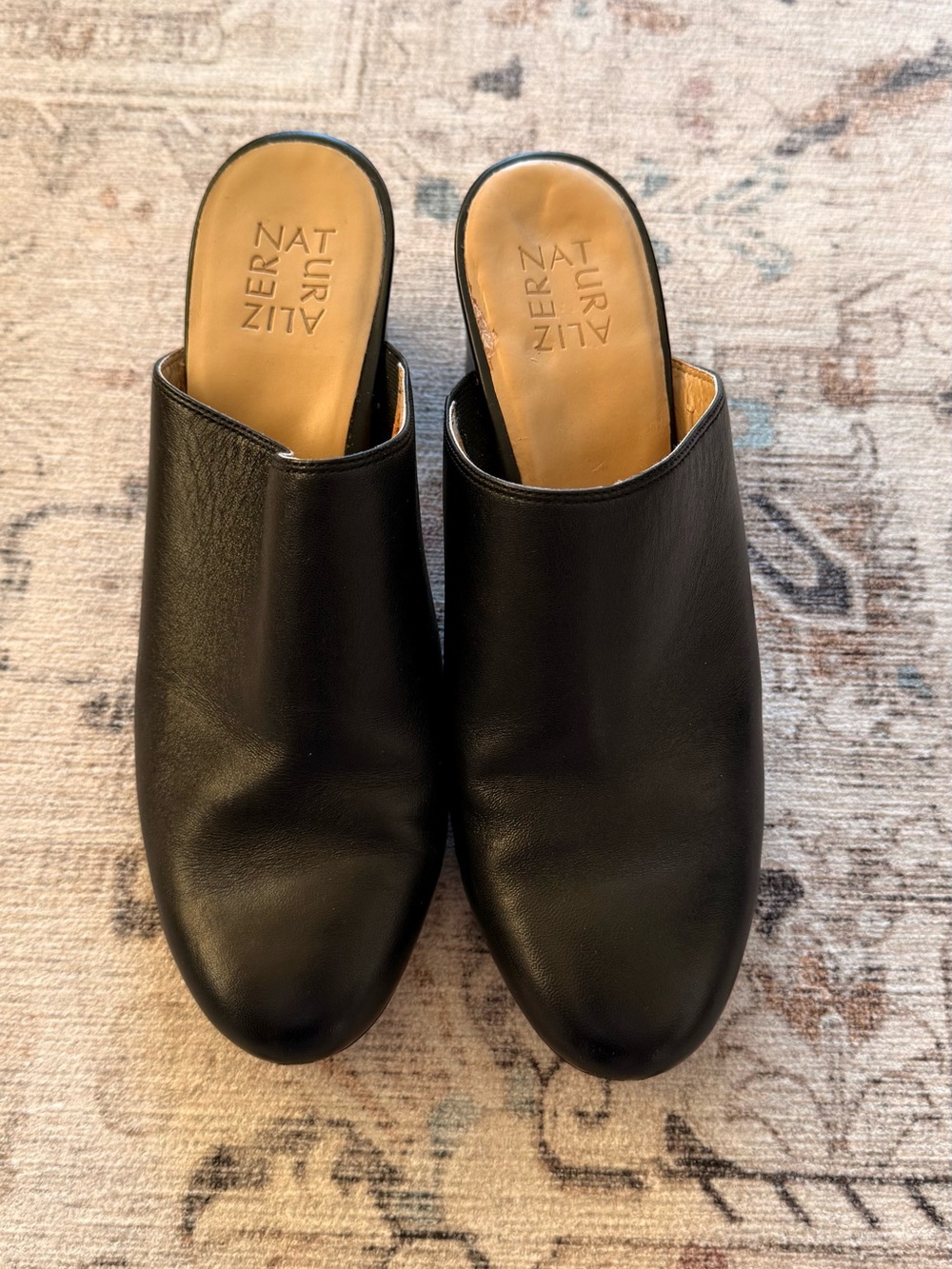 Naturalizer Black Leather Slip-On Mule Heels - Picture 2 of 5